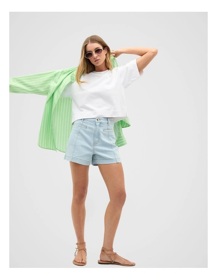 Cotton Boxy Split Hem Tee in Whisper White image 4