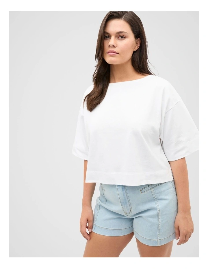 Cotton Boxy Split Hem Tee in Whisper White image 5