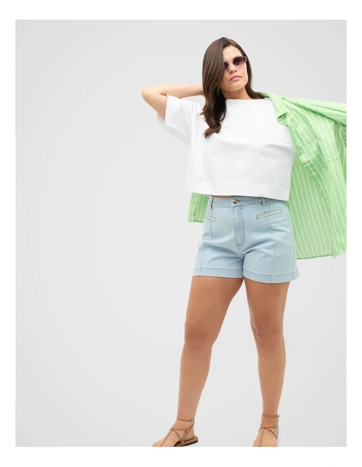 Cotton Boxy Split Hem Tee in Whisper White image 6