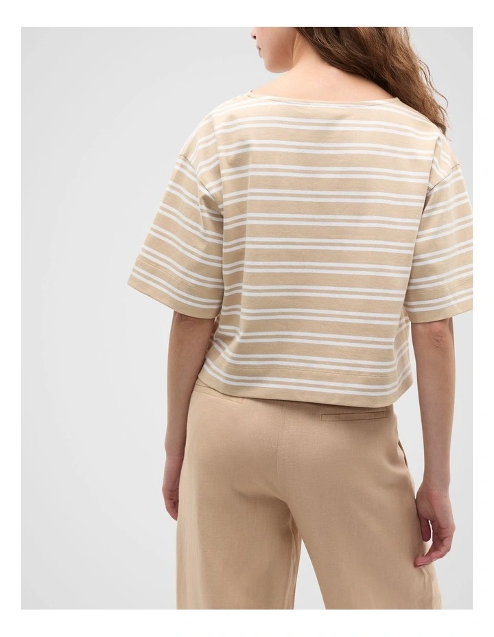 Cotton Boxy Split Hem Tee in Ecru Stripe image 2