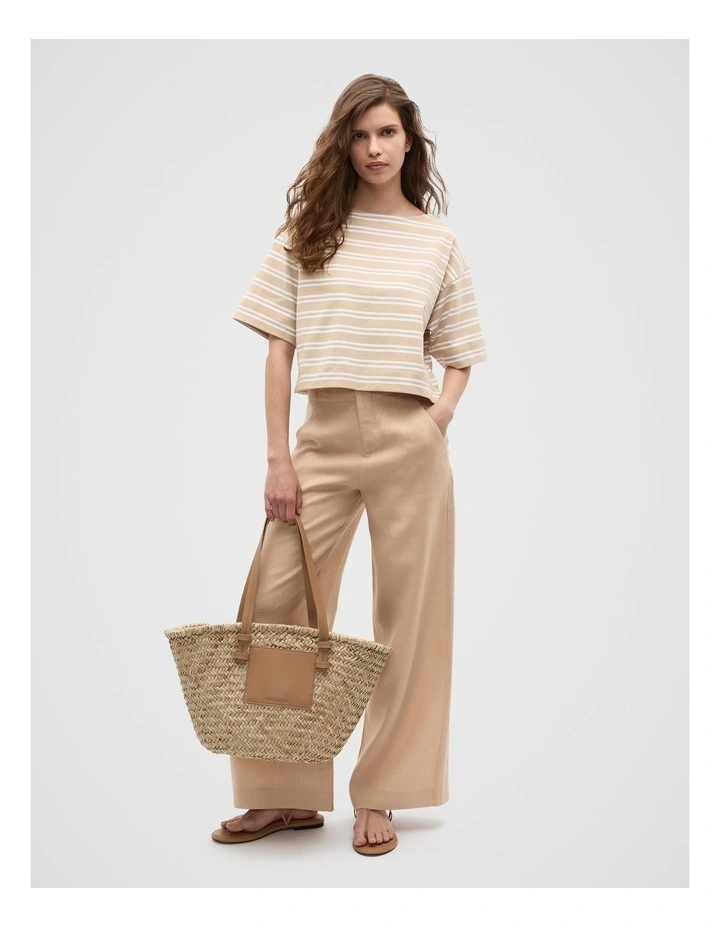 Cotton Boxy Split Hem Tee in Ecru Stripe image 4