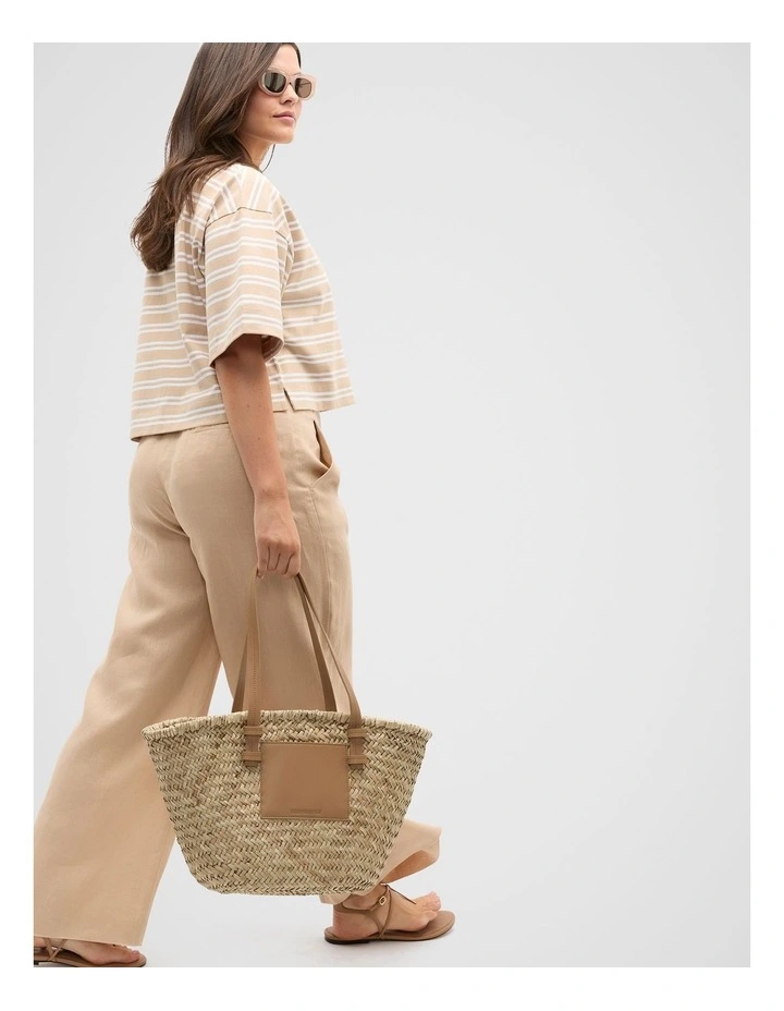 Cotton Boxy Split Hem Tee in Ecru Stripe image 6