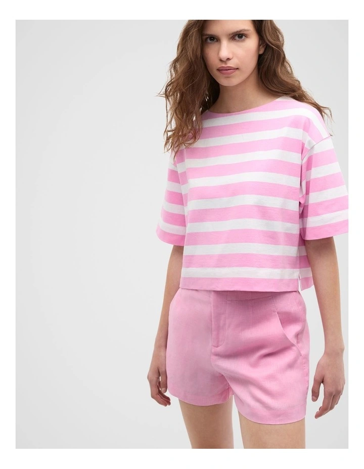 Cotton Boxy Split Hem Tee in Fairy Floss Stripe image 1