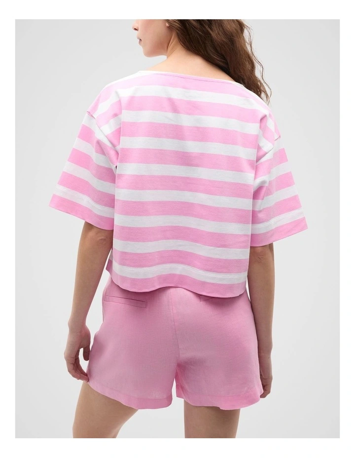 Cotton Boxy Split Hem Tee in Fairy Floss Stripe image 2