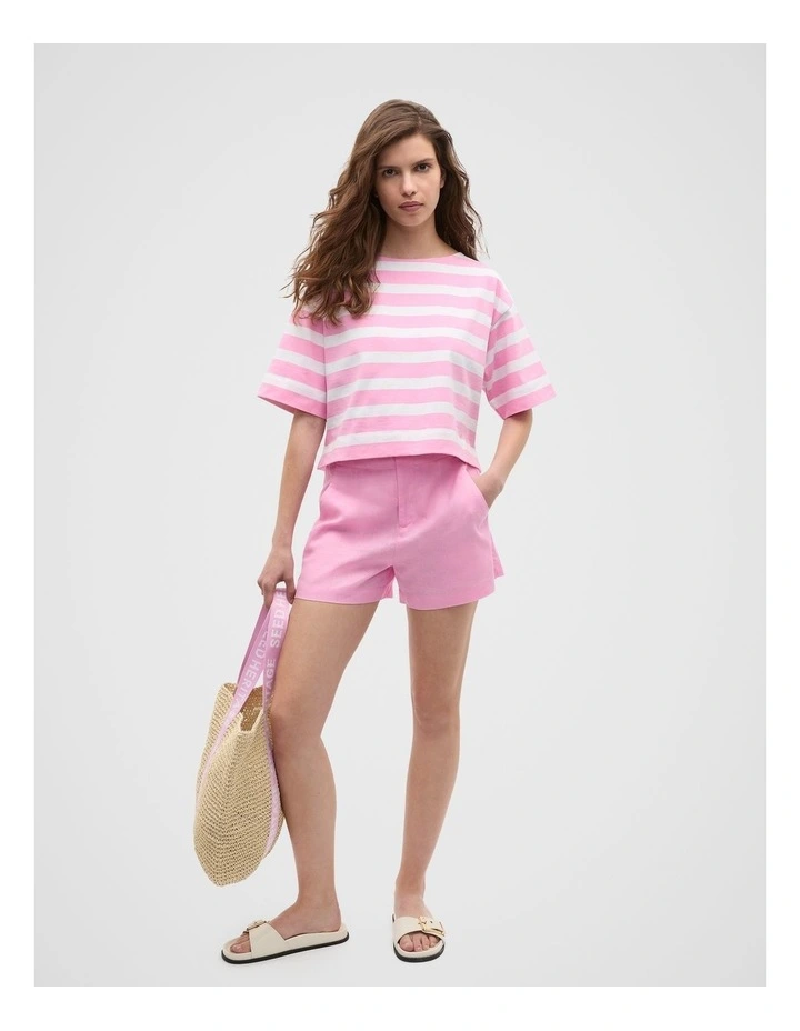 Cotton Boxy Split Hem Tee in Fairy Floss Stripe image 3