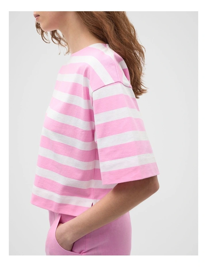 Cotton Boxy Split Hem Tee in Fairy Floss Stripe image 4
