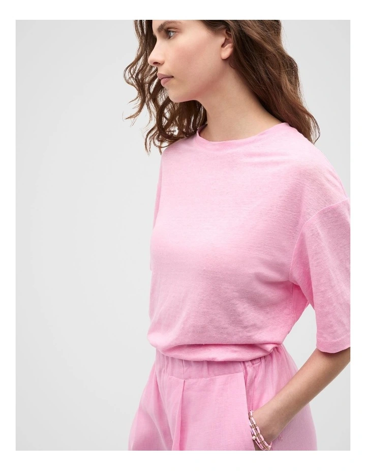 Linen Relaxed Tee in Fairy Floss image 3