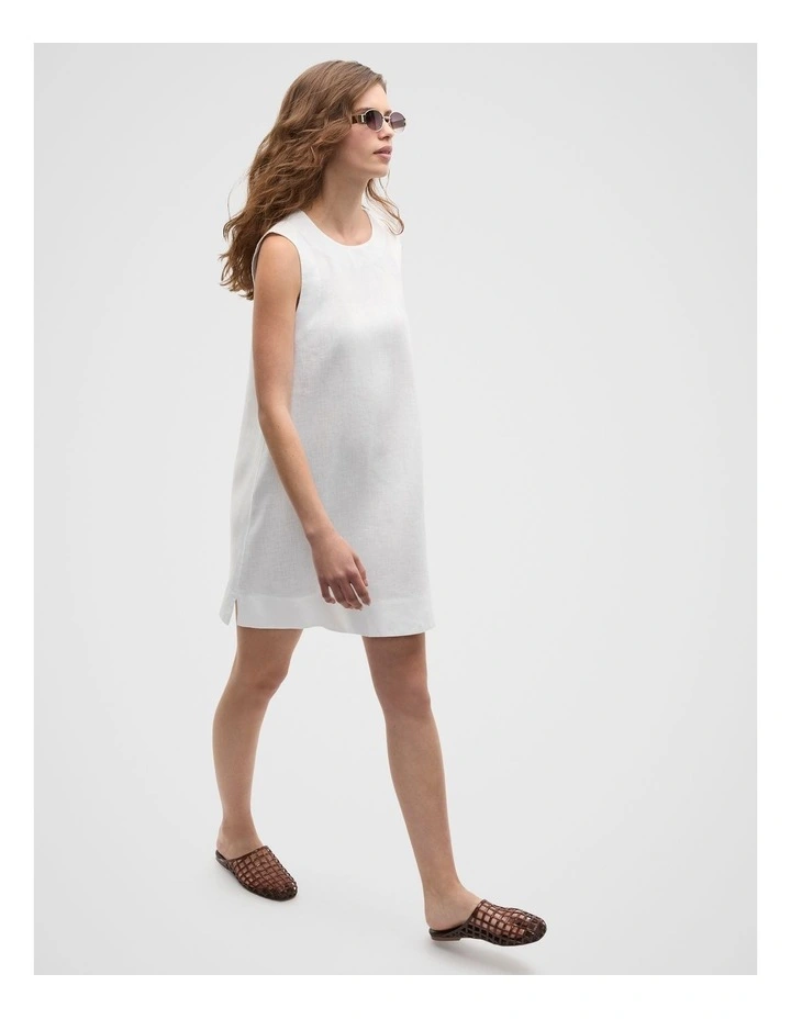 Linen A Line Mini Dress in Whisper White image 3