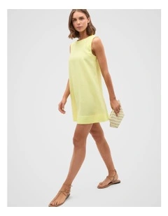 Linen A Line Mini Dress in Lemongrass