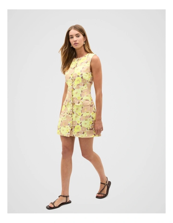 Linen Vintage Floral Mini Dress in Multi image 1