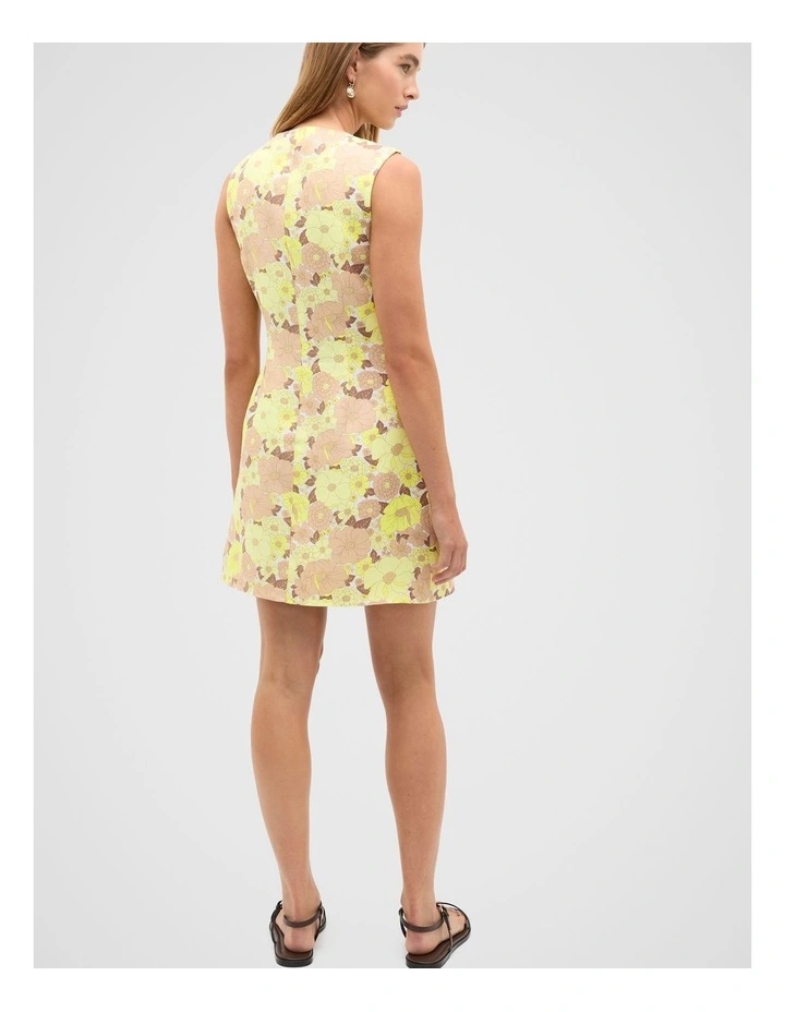 Linen Vintage Floral Mini Dress in Multi image 2