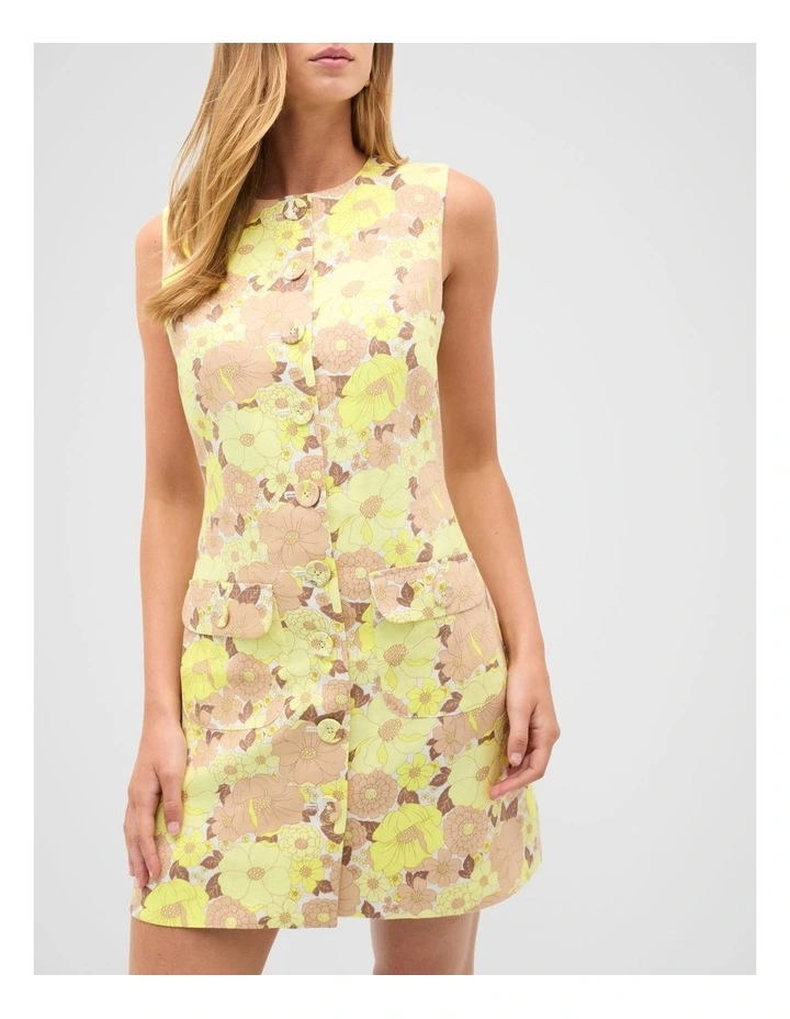 Linen Vintage Floral Mini Dress in Multi image 3