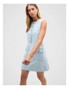Denim Pocket Mini Dress in Sky Wash