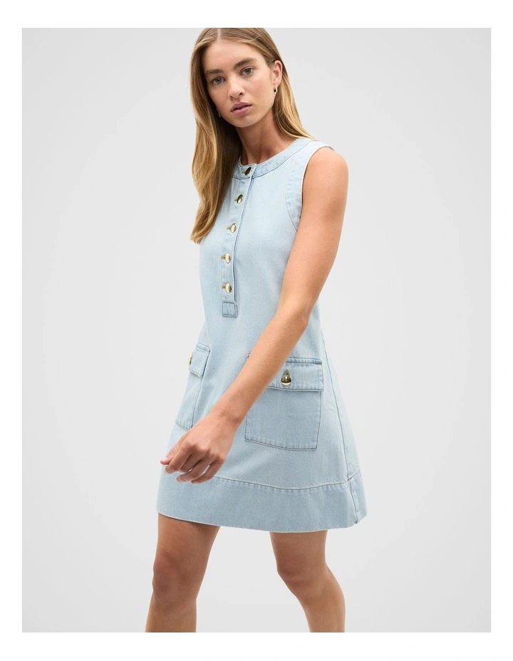 Denim Pocket Mini Dress in Sky Wash image 1