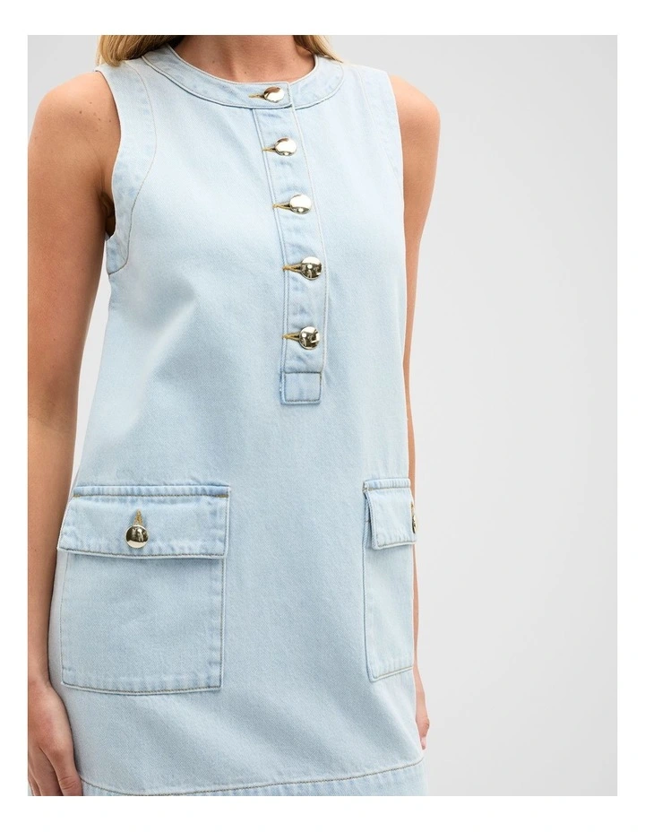 Denim Pocket Mini Dress in Sky Wash image 3