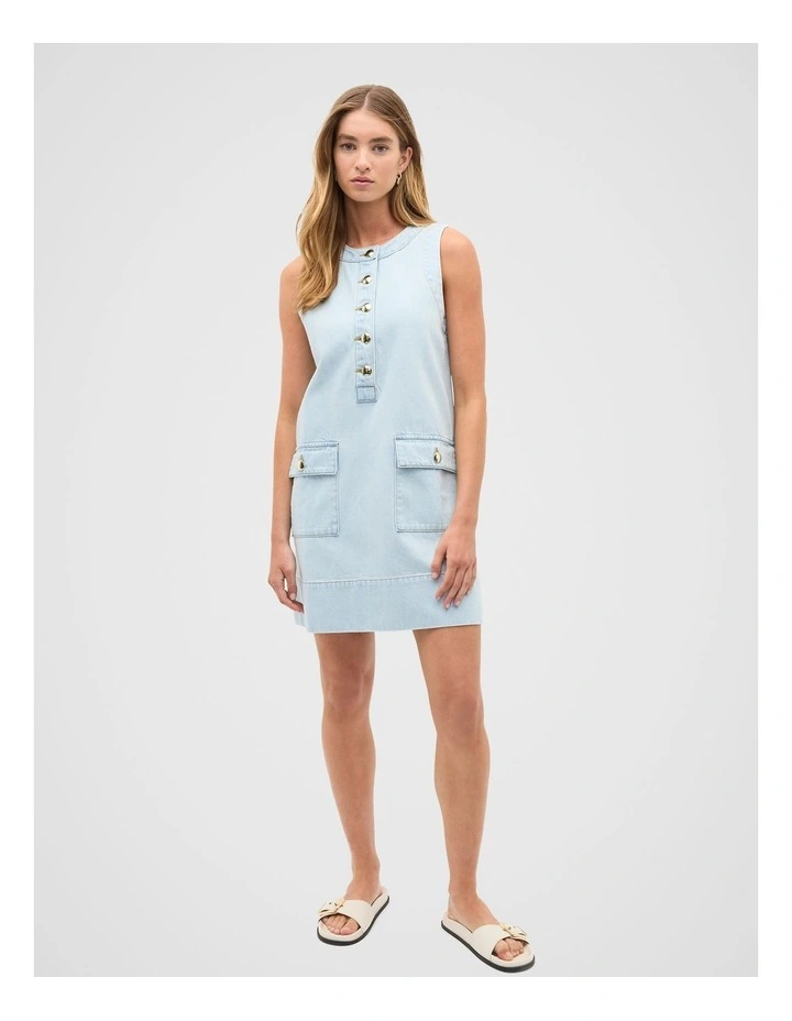 Denim Pocket Mini Dress in Sky Wash image 4
