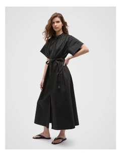 Poplin Voluminous Maxi Dress in Black