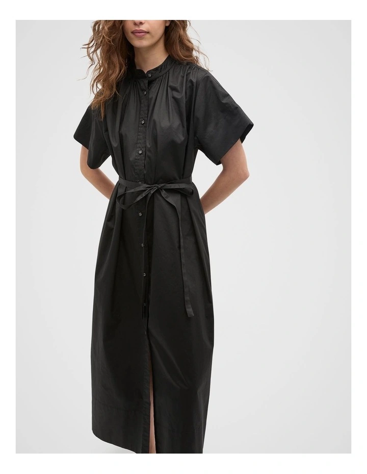 Poplin Voluminous Maxi Dress in Black image 3