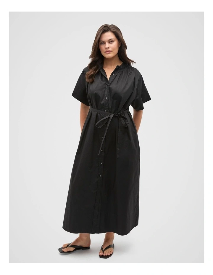 Poplin Voluminous Maxi Dress in Black image 5
