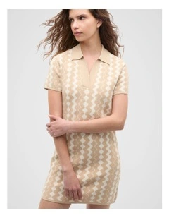 Jacquard Knit Mini Dress in Ecru