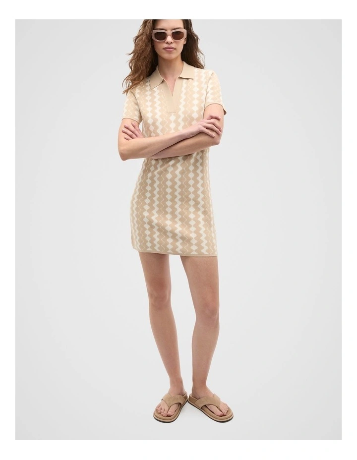 Jacquard Knit Mini Dress in Ecru image 3