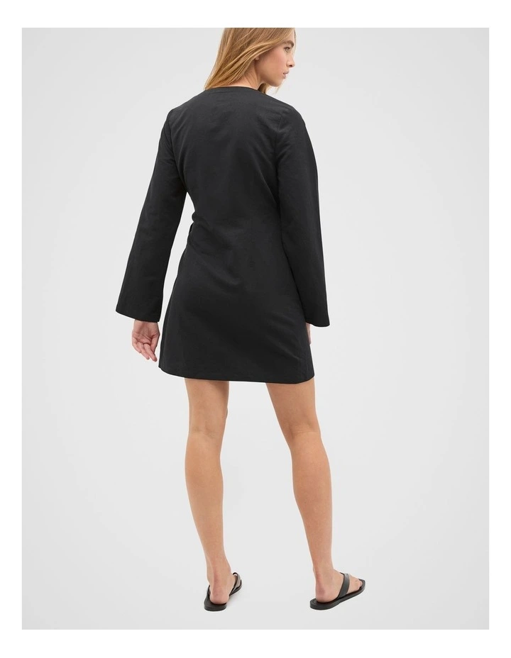 Tie Waist Wrap Mini Dress in Black image 2
