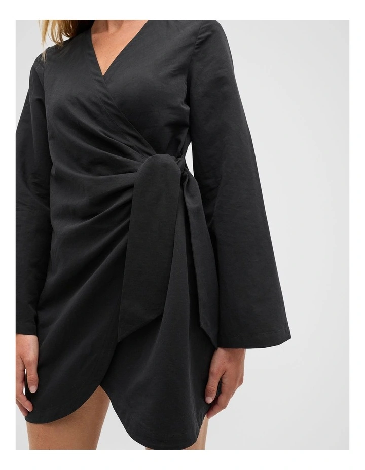 Tie Waist Wrap Mini Dress in Black image 4