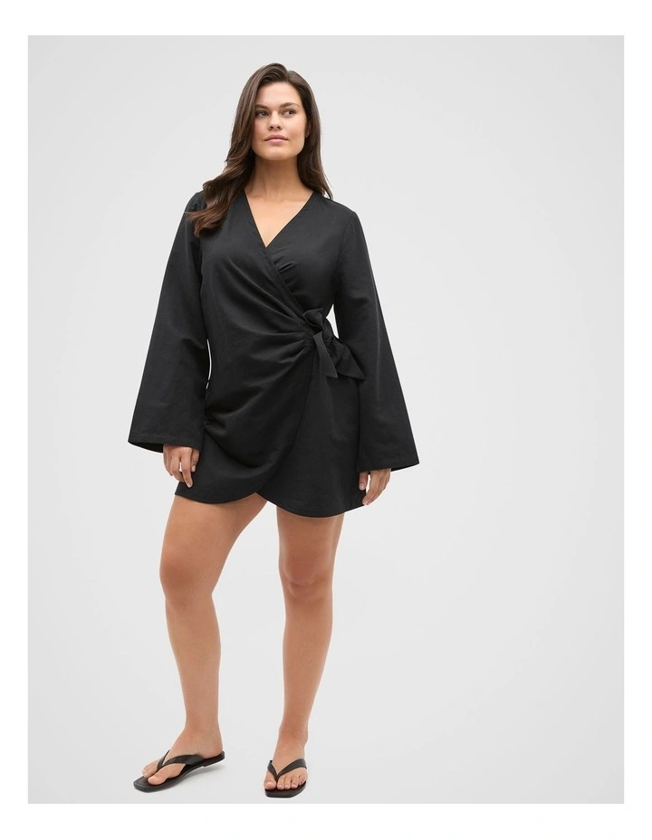 Tie Waist Wrap Mini Dress in Black image 5