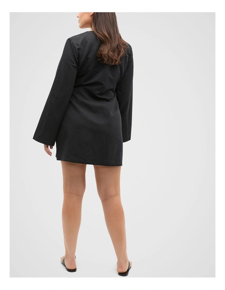 Tie Waist Wrap Mini Dress in Black image 6