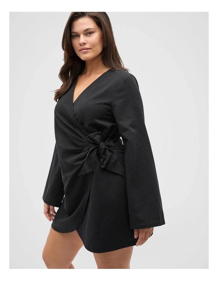 Tie Waist Wrap Mini Dress in Black image 7