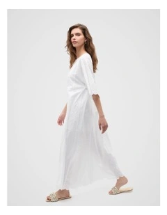 Floral Embroidered Kaftan Maxi in Whisper White
