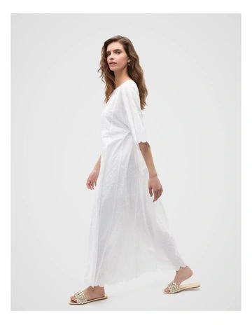 Floral Embroidered Kaftan Maxi in Whisper White