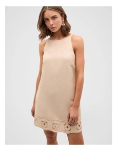 Retro Embroidered Mini Dress in Ecru