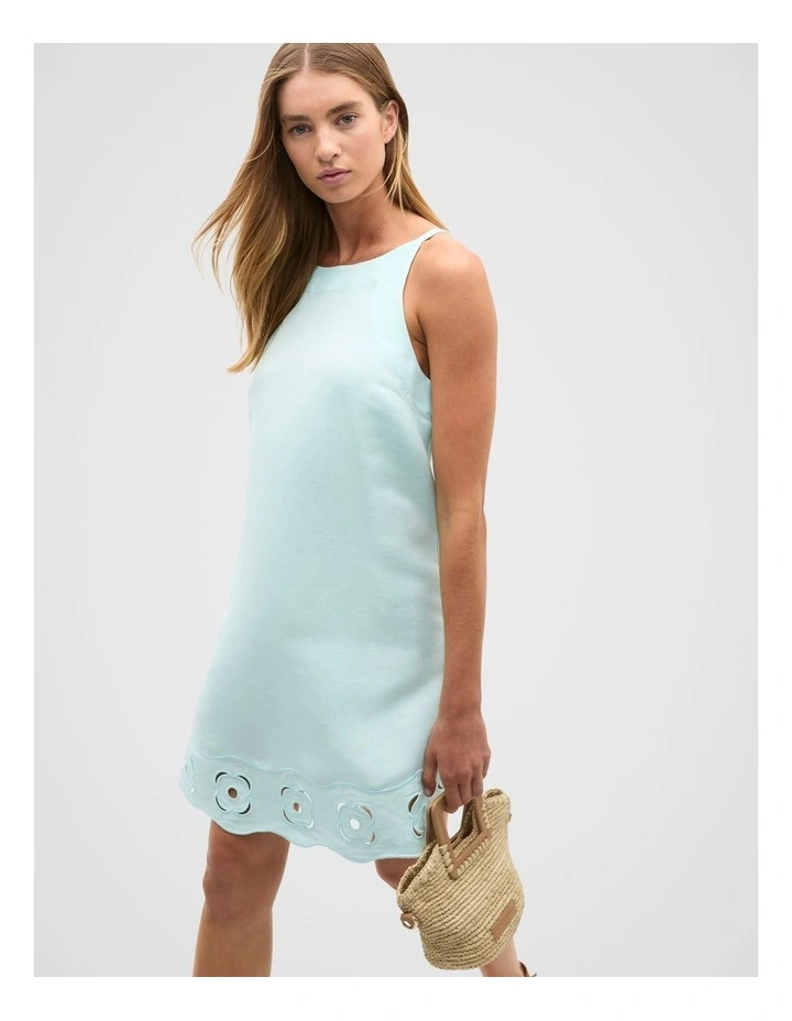 Retro Embroidered Mini Dress in Skyway image 1