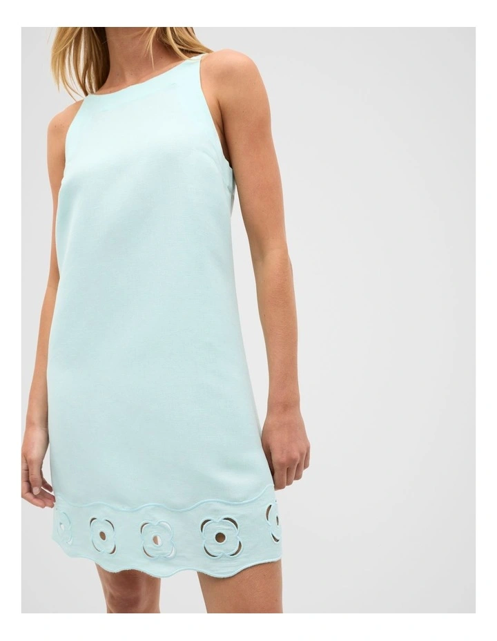 Retro Embroidered Mini Dress in Skyway image 3