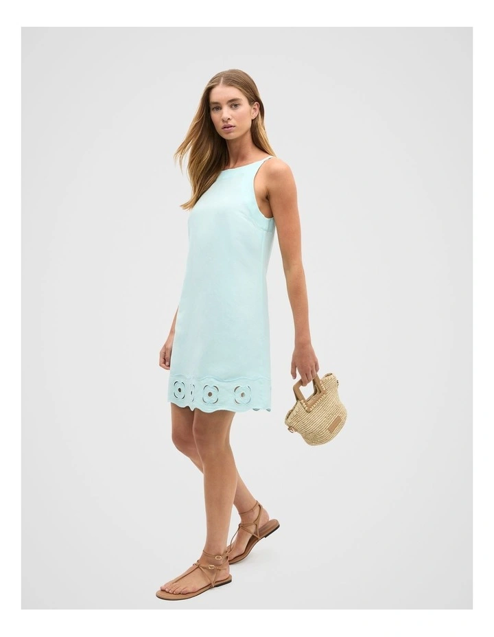 Retro Embroidered Mini Dress in Skyway image 4