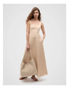 Retro Embroidered Maxi Dress in Ecru