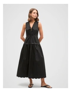 Poplin Scallop Dress in Black