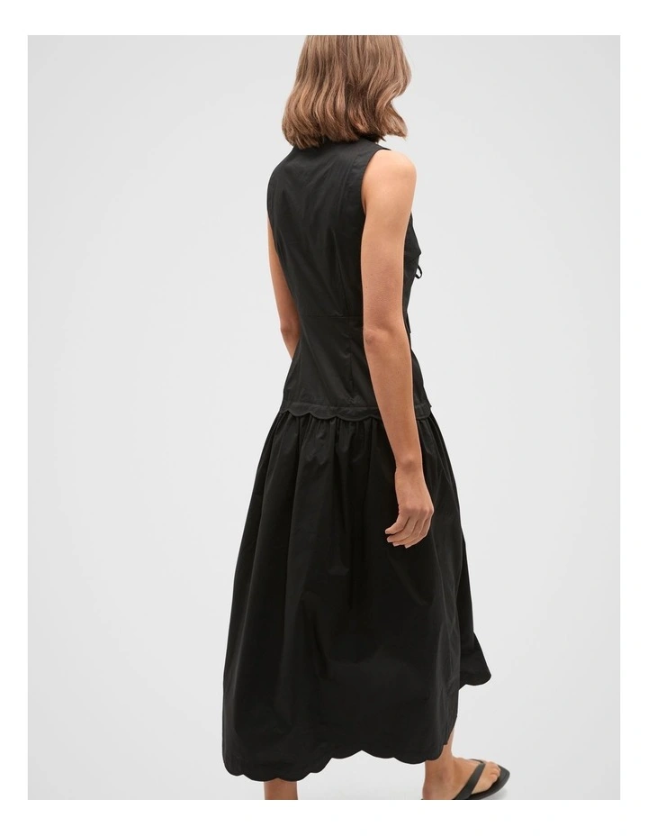 Poplin Scallop Dress in Black image 2