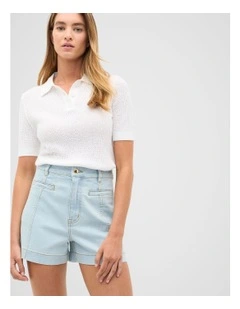 Textured Polo Knit in Whisper White