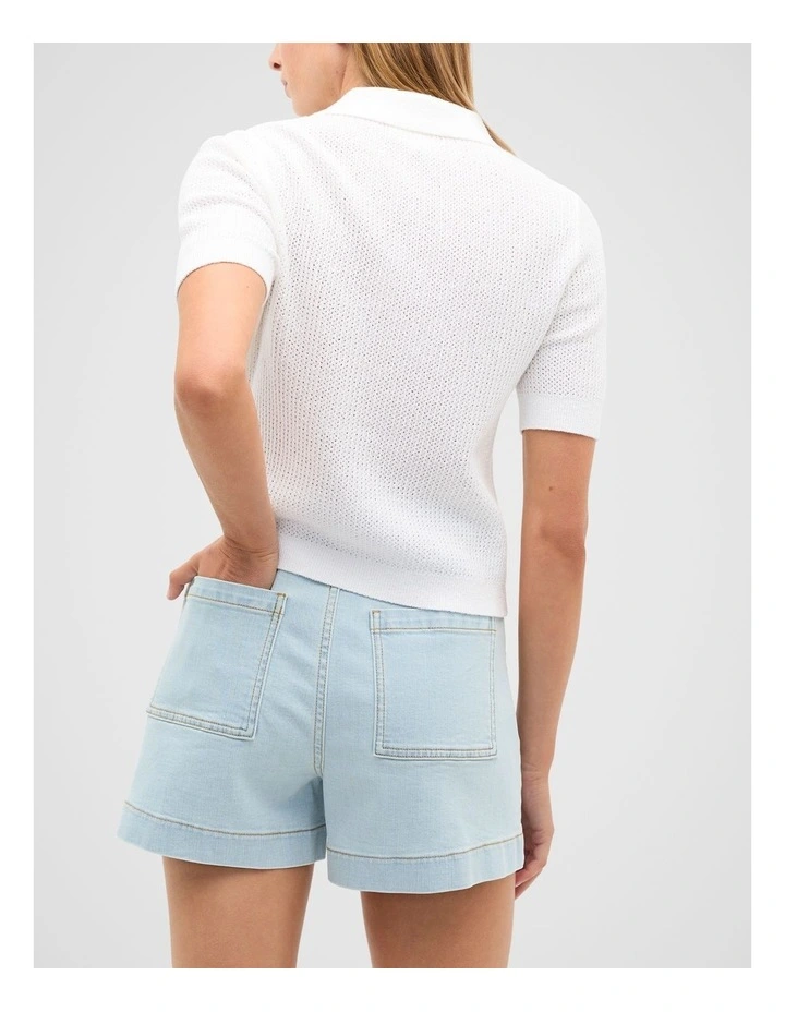Textured Polo Knit in Whisper White image 2