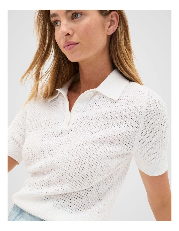 Textured Polo Knit in Whisper White image 3