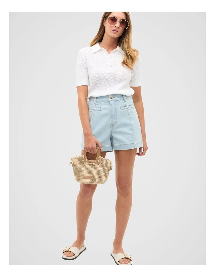 Textured Polo Knit in Whisper White image 4