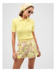 Textured Polo Knit Top in Lemongrass
