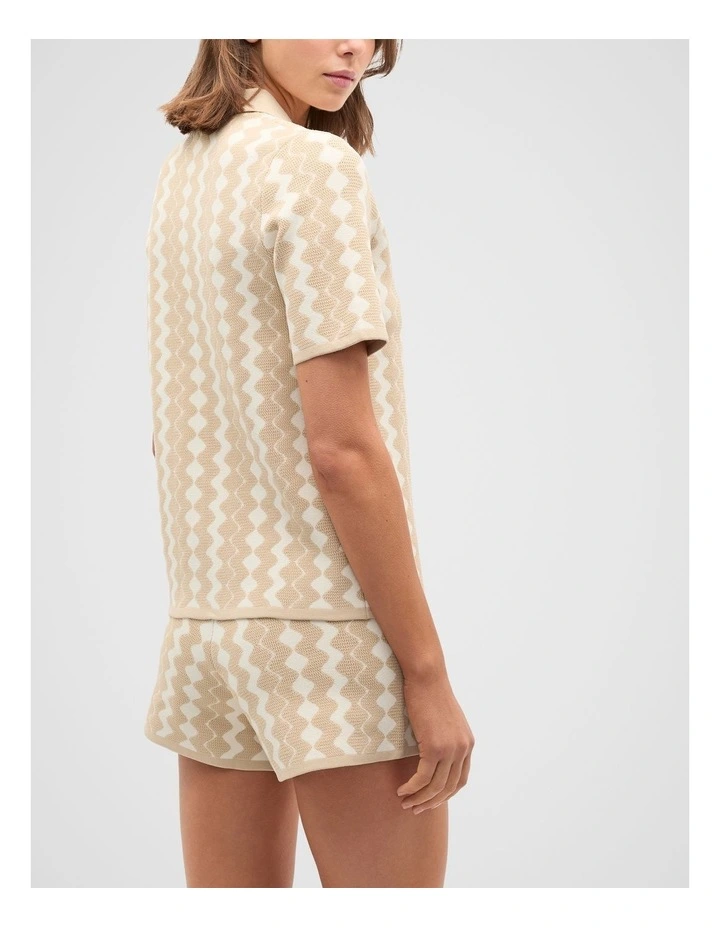 Jacquard Knit Polo Top in Ecru image 2