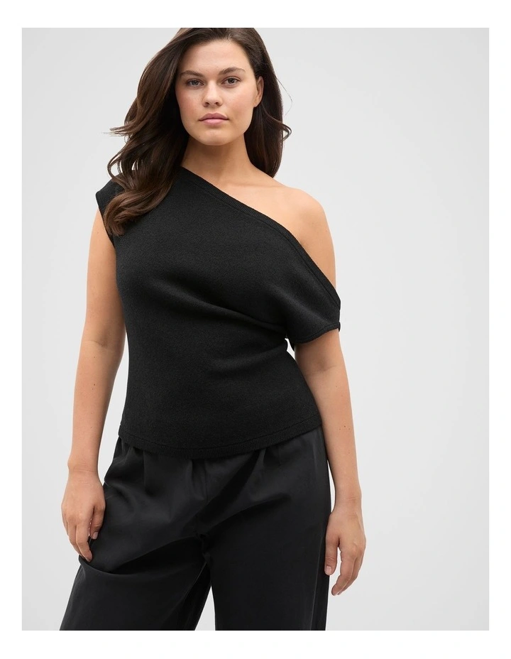 Drape Shoulder Knit in Black image 1