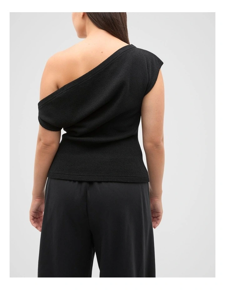 Drape Shoulder Knit in Black image 2