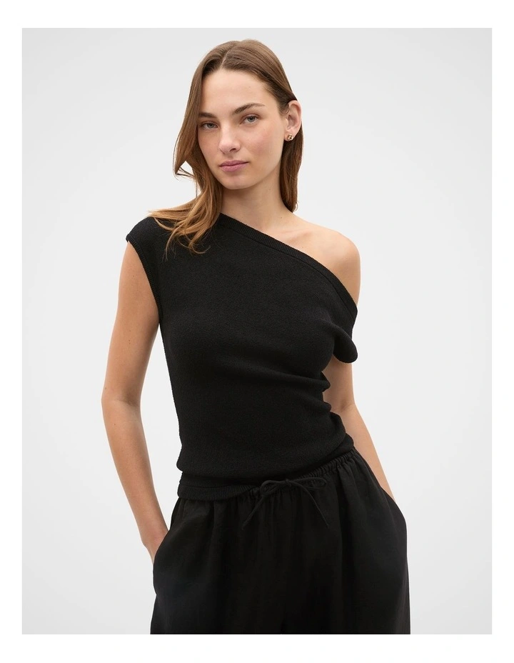 Drape Shoulder Knit in Black image 3