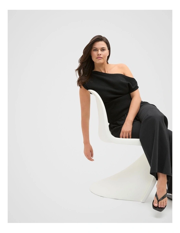 Drape Shoulder Knit in Black image 3