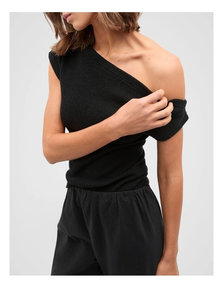 Drape Shoulder Knit in Black image 5